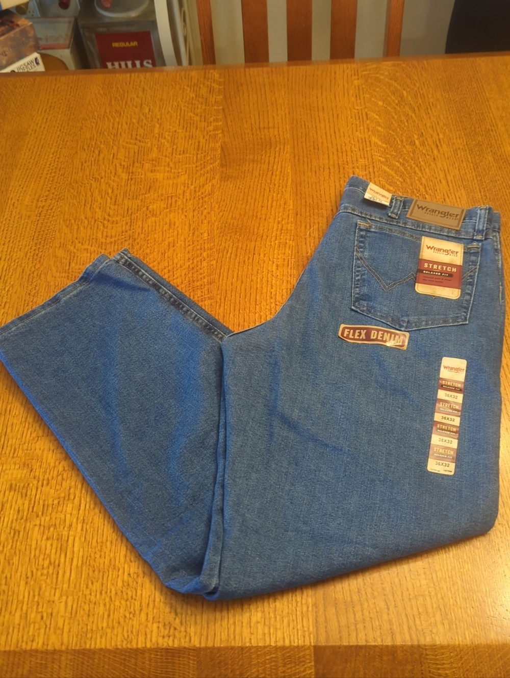 Wrangler Men's Rugged Wear Relaxed Stretch Flex Denim Blue Jeans- 36" x 32" NEW